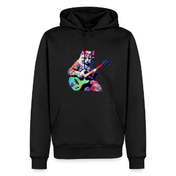 Katze spielt Gitarre - Männer Premium Bio Hoodie - Schwarz - Vorne - Nico (187cm)