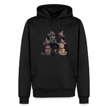 Halloween Katzen als Hexen verkleidet - Männer Premium Bio Hoodie - Schwarz - Vorne - Nico (187cm)