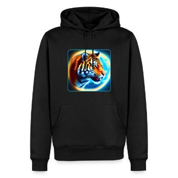 Tête de tigre mystique avec lune - Sweat à capuche Premium bio Homme - noir - Devant - Nico (187cm)