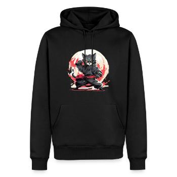 Japanische Katze Samurai Style für Katzen Fans - Männer Premium Bio Hoodie - Schwarz - Vorne - Nico (187cm)