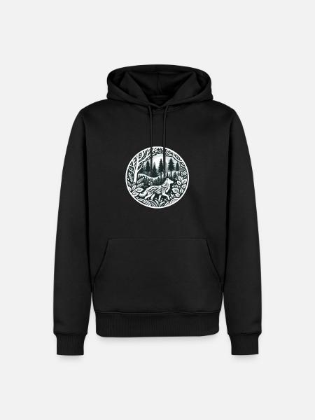 Wolf im Wald - Männer Premium Bio Hoodie - Schwarz