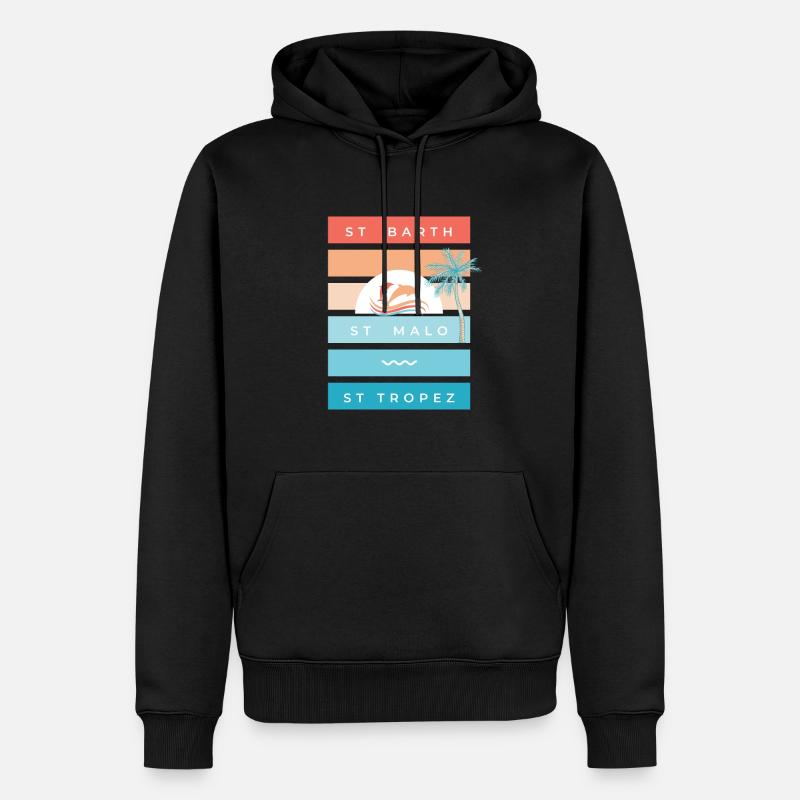 ST-BART , ST-MALO, ST-TROPEZ - Sweat à capuche Premium bio Homme - noir