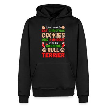 Biscuits Bull Terrier de Noël - Sweat à capuche Premium bio Homme - noir - Devant - Nico (187cm)