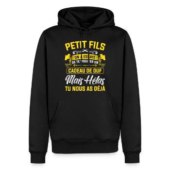 petit fils cadeau de ouf mais tu nous as déjà - Sweat à capuche Premium bio Homme - noir - Devant - Nico (187cm)