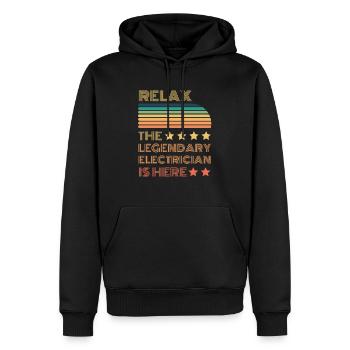 Relax the Legendary Electrician is retro here - Men’s Premium Organic Hoodie - black - Front - Nico (187cm)