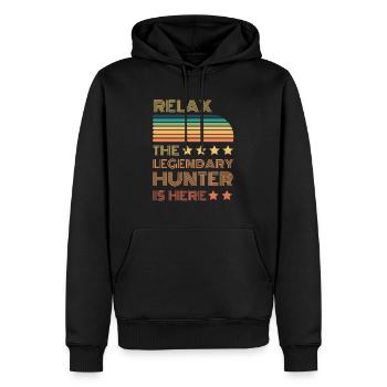 Relax the Legendary Hunter is retro here - Men’s Premium Organic Hoodie - black - Front - Nico (187cm)