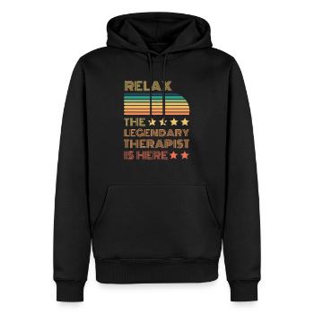 Relax the Legendary Therapist is retro here - Men’s Premium Organic Hoodie - black - Front - Nico (187cm)