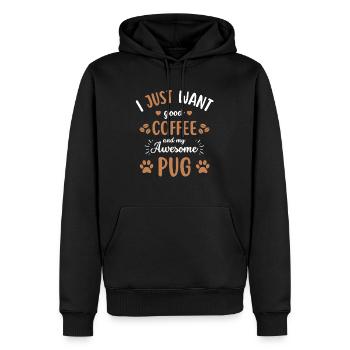 Pug Coffee Dog Cafe - Sweat à capuche Premium bio Homme - noir - Devant - Nico (187cm)