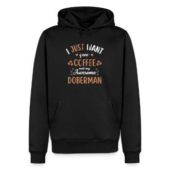 Dobermann Kaffee Hund Cafe - Männer Premium Bio Hoodie - Schwarz - Vorne - Nico (187cm)