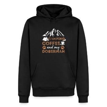 Dobermann Kaffee Camping Hund Cafe - Männer Premium Bio Hoodie - Schwarz - Vorne - Nico (187cm)