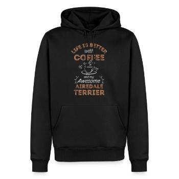 Airedale Terrier Coffee Dog Cafe - Men’s Premium Organic Hoodie - black - Front - Nico (187cm)