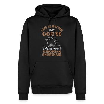 Café européen à poil court - Sweat à capuche Premium bio Homme - noir - Devant - Nico (187cm)