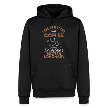 Café british Longhair Cat - Sweat à capuche Premium bio Homme - noir - Devant - Nico (187cm)