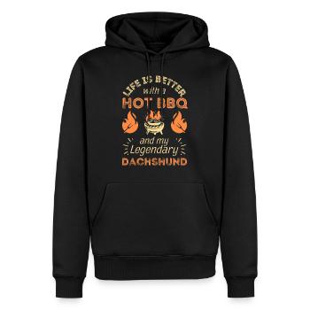 BBQ Grillen und Dackel Teckel Dachshund Liebhaber - Männer Premium Bio Hoodie - Schwarz - Vorne - Nico (187cm)