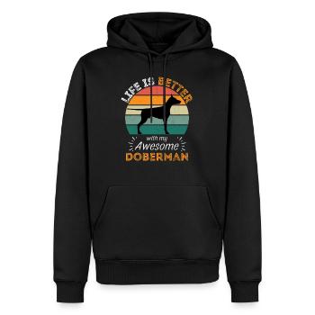 Doberman Vintage Rétro - Sweat à capuche Premium bio Homme - noir - Devant - Nico (187cm)