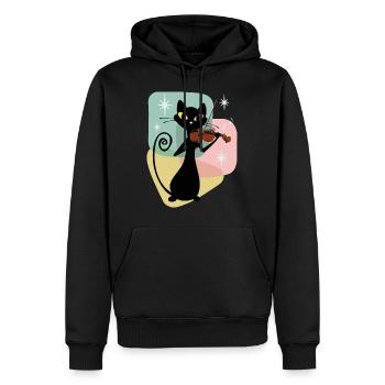 Retro Violin Player Black Mid Century Cat - Men’s Premium Organic Hoodie - black - Front - Nico (187cm)