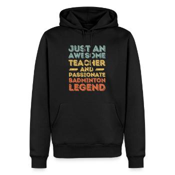 Professeur Badminton rétro - Sweat à capuche Premium bio Homme - noir - Devant - Nico (187cm)