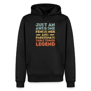Retraité tennis de table rétro - Sweat à capuche Premium bio Homme - noir - Devant - Nico (187cm)