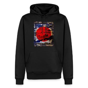Japan Flagge Roter Kreis Blauer Berg Collage Art 74 - Männer Premium Bio Hoodie - Schwarz - Vorne - Nico (187cm)