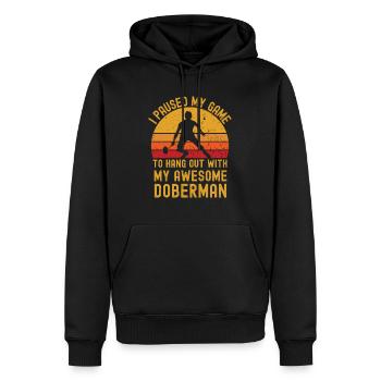Badminton und Dobermann - Männer Premium Bio Hoodie - Schwarz - Vorne - Nico (187cm)