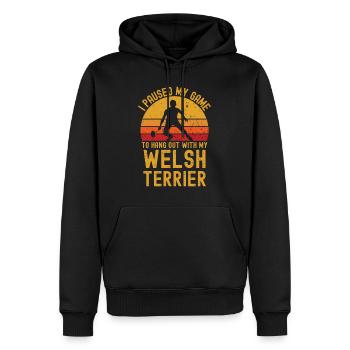 Badminton et Welsh Terrier - Sweat à capuche Premium bio Homme - noir - Devant - Nico (187cm)