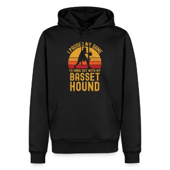 Basketball et Basset-Hound - Sweat à capuche Premium bio Homme - noir - Devant - Nico (187cm)