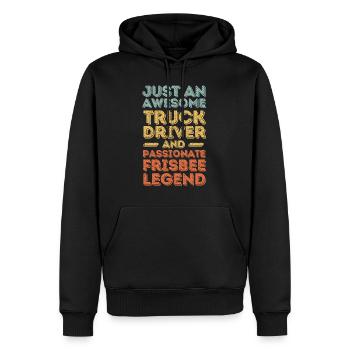 Chauffeur de camion Frisbee rétro - Sweat à capuche Premium bio Homme - noir - Devant - Nico (187cm)