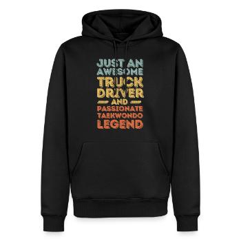 Chauffeur de camion Taekwondo rétro - Sweat à capuche Premium bio Homme - noir - Devant - Nico (187cm)