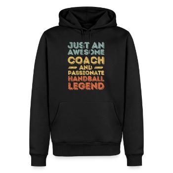 Trainer Handball retro - Männer Premium Bio Hoodie - Schwarz - Vorne - Nico (187cm)