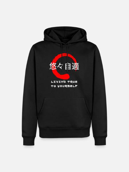 Living true to yourself quote Japanese kanji - Men’s Premium Organic Hoodie - black