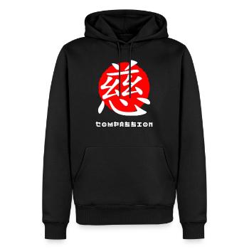 Compassion Japan zitiert japanische Kanji-Wörter - Männer Premium Bio Hoodie - Schwarz - Vorne - Nico (187cm)