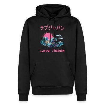 Great Wave Japanese Kanagawa Symbol Word Kanji - Men’s Premium Organic Hoodie - black - Front - Nico (187cm)