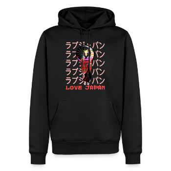 Geisha Symbole japonais traditionnel Mot Kanji - Sweat à capuche Premium bio Homme - noir - Devant - Nico (187cm)