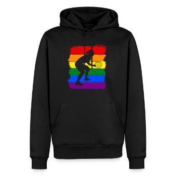 Femmes Badminton LGBT - Sweat à capuche Premium bio Homme - noir - Devant - Nico (187cm)