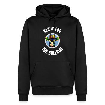 Bereit für den Bullrun, T-Shirt Kryptos Bulle - Männer Premium Bio Hoodie - Schwarz - Vorne - Nico (187cm)