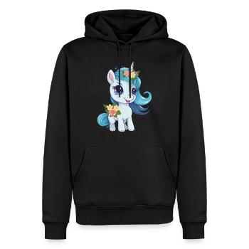 Licorne Fleurs Magie Fantaisie Dessin Animé Art Coloré - Sweat à capuche Premium bio Homme - noir - Devant - Nico (187cm)