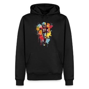 American Football Spieler USA Sport Bunt Splash - Männer Premium Bio Hoodie - Schwarz - Vorne - Nico (187cm)