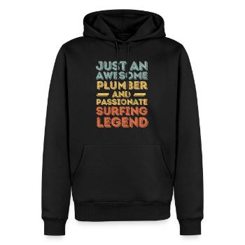 Plombier Surf légende rétro - Sweat à capuche Premium bio Homme - noir - Devant - Nico (187cm)