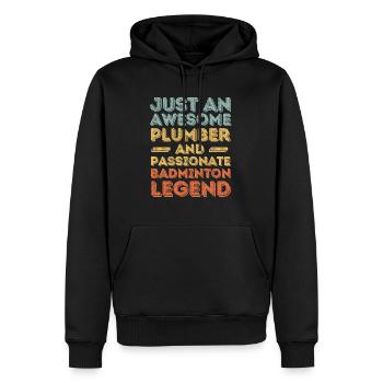 Plombier Badminton légende rétro - Sweat à capuche Premium bio Homme - noir - Devant - Nico (187cm)