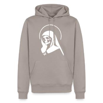 Reveal Your Enigmatic Charm with Unholy Nun, Sata - Men’s Premium Organic Hoodie - taupe - Front - Nico (187cm)