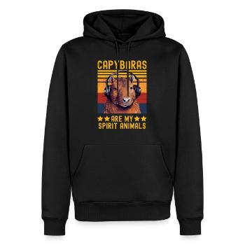 Capybara avec casque rétro - Sweat à capuche Premium bio Homme - noir - Devant - Nico (187cm)