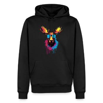 Bunter Elch mit Sonnenbrille - Männer Premium Bio Hoodie - Schwarz - Vorne - Nico (187cm)