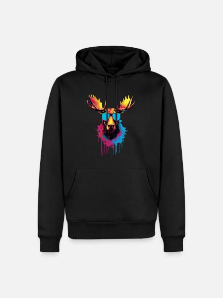 Bunter Elch mit Sonnenbrille - Männer Premium Bio Hoodie - Schwarz