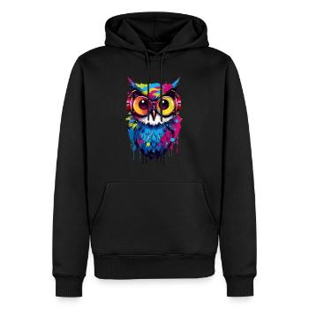 Bunte Eule mit Kopfhörer - Männer Premium Bio Hoodie - Schwarz - Vorne - Nico (187cm)