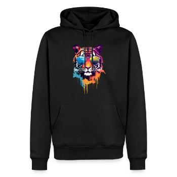 Bunter Tiger mit Sonnenbrille - Männer Premium Bio Hoodie - Schwarz - Vorne - Nico (187cm)