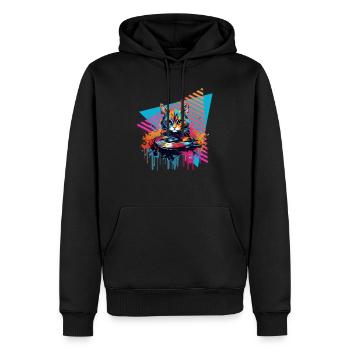 Katze Vinyl Schallplatte 80er Jahre Stil - Männer Premium Bio Hoodie - Schwarz - Vorne - Nico (187cm)