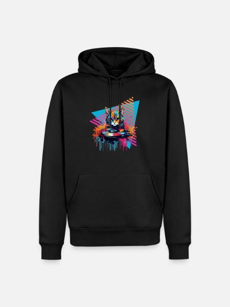 Katze Vinyl Schallplatte 80er Jahre Stil - Männer Premium Bio Hoodie - Schwarz