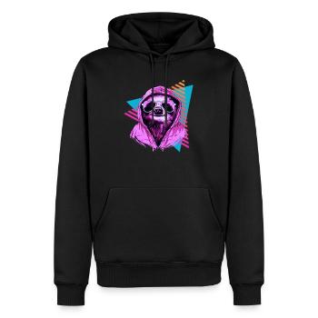 Faultier mit Sonnenbrille 80er Jahre Stil - Männer Premium Bio Hoodie - Schwarz - Vorne - Nico (187cm)