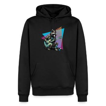 Waschbär mit Gitarre 80er Jahre Stil - Männer Premium Bio Hoodie - Schwarz - Vorne - Nico (187cm)