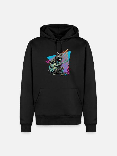 Raccoon with guitar 80s style - Men’s Premium Organic Hoodie - black